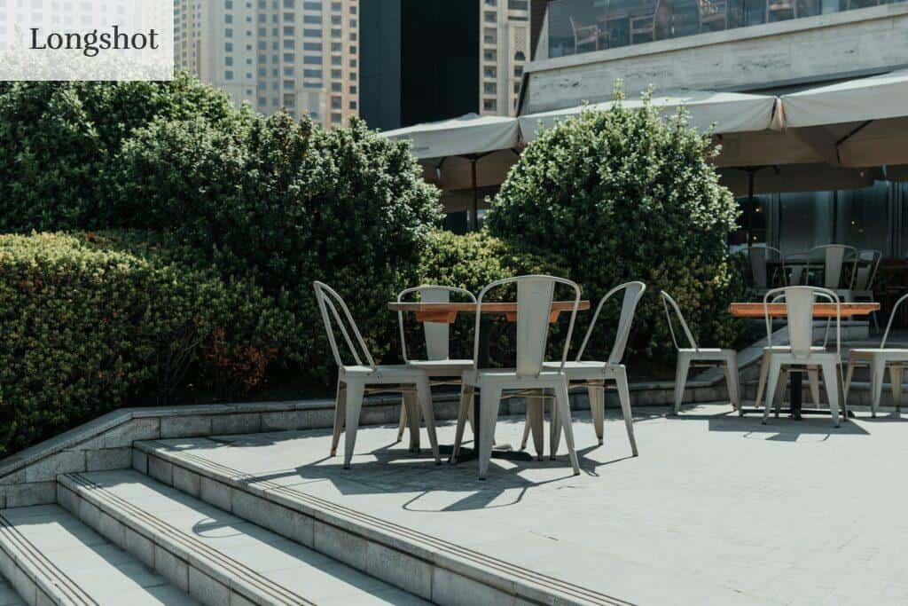 A bunch of chairs that are sitting on some steps