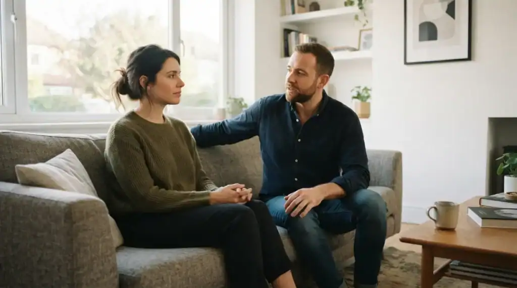 Pareja hablando para resolver una crisis de pareja